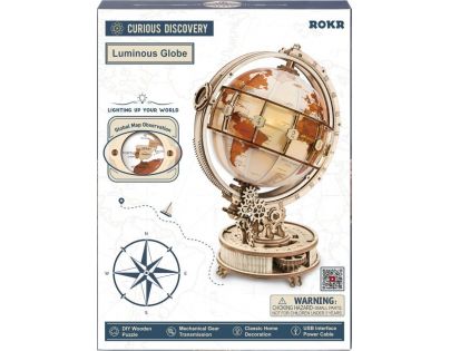 RoboTime 3D Drevené mechanické puzzle Svietiaci glóbus