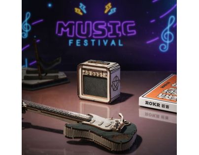 RoboTime drevené 3D puzzle Elektrická gitara