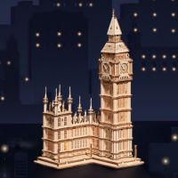 RoboTime drevené 3D puzzle hodinová veža Big Ben svietiaca 5