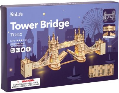 RoboTime drevené 3D puzzle most Tower Bridge svietiaci