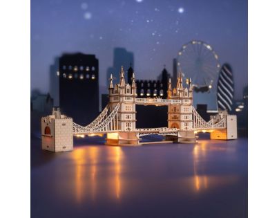 RoboTime drevené 3D puzzle most Tower Bridge svietiaci