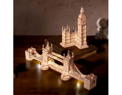 RoboTime drevené 3D puzzle most Tower Bridge svietiaci