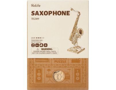 RoboTime drevené 3D puzzle Saxofón