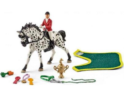 Schleich 41434 Knabstrupperská klisna s jezdkyní a turnajovým příslušenstvím