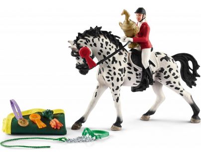 Schleich 41434 Knabstrupperská klisna s jezdkyní a turnajovým příslušenstvím