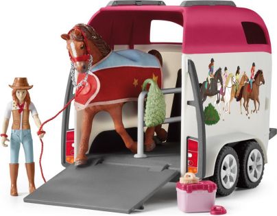 Schleich Dobrodružné auto s prívesom a koňom