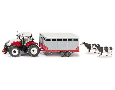 Siku Farmer  Traktor Steyr s vlekem na přepravu zvířat