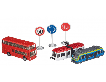 Siku Super 6303 Set mestské vozidlá a značky červený autobus