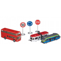 Siku Super 6303 Set mestské vozidlá a značky červený autobus 2
