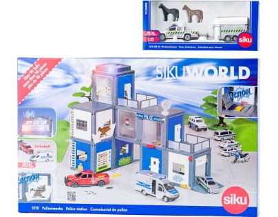 Siku World Policajná stanica a auto na prepravu koní