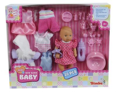 Mini New Born Baby Panenka pije a čůrá se sadou oblečení