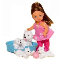 Simba Bábika Evička s domácimi miláčikmi Biela šteniatka