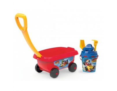 Smoby Detsky vozík na ťahanie Mickey modrý s vedro setom do piesku 18 cm