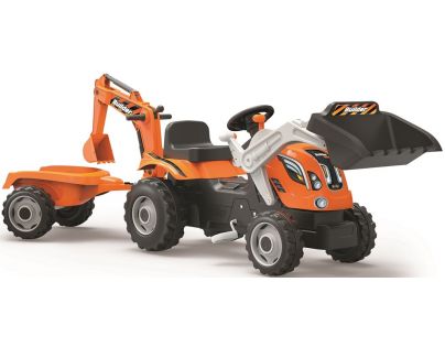 Smoby Šliapací traktor Builder Max s bagrom a vozíkom oranžový