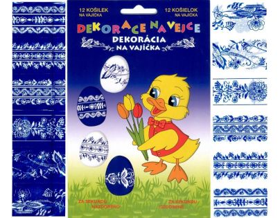 Anděl Zmršťovacia dekorácia na vajcia 12 ks modro-biele vzory