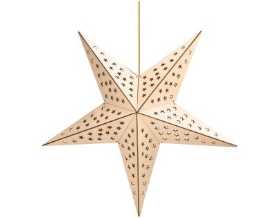 Solight LED drevená vianočná hviezda, závesná, časovač, 65cm, 20x LED, 2x AA