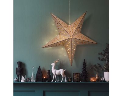Solight LED drevená vianočná hviezda, závesná, časovač, 65cm, 20x LED, 2x AA