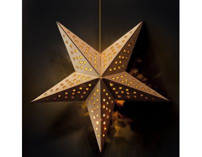 Solight LED drevená vianočná hviezda, závesná, časovač, 65cm, 20x LED, 2x AA