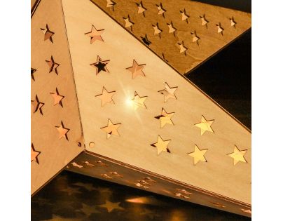 Solight LED drevená vianočná hviezda, závesná, časovač, 65cm, 20x LED, 2x AA