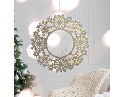 Solight LED drevený vianočný veniec, 10x LED, biela, 30cm, časovač, 2x AA