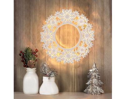 Solight LED drevený vianočný veniec, 10x LED, biela, 30cm, časovač, 2x AA