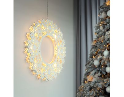 Solight LED drevený vianočný veniec, 10x LED, biela, 30cm, časovač, 2x AA