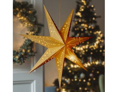 Solight LED vianočná hviezda zlatá, závesná, časovač, 60cm, 20x LED, 2x AA