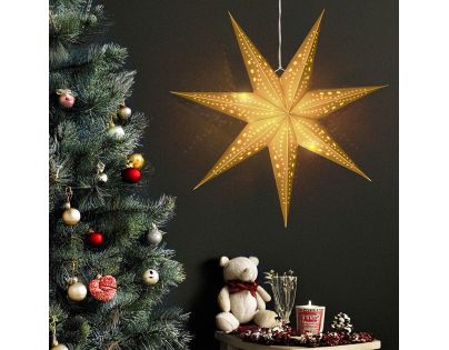 Solight LED vianočná hviezda zlatá, závesná, časovač, 60cm, 20x LED, 2x AA