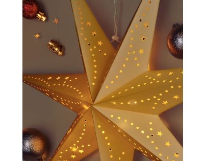 Solight LED vianočná hviezda zlatá, závesná, časovač, 60cm, 20x LED, 2x AA