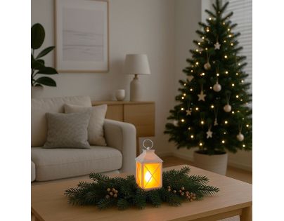 Solight LED vianočný lampáš biely, 20cm, časovač, 2x AA