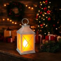 Solight LED vianočný lampáš biely, 20cm, časovač, 2x AA 5