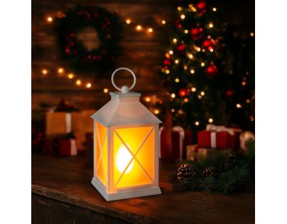 Solight LED vianočný lampáš biely, 20cm, časovač, 2x AA