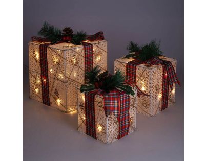 Solight Sada 3 LED vianočných darčekov, 48x LED, IP44