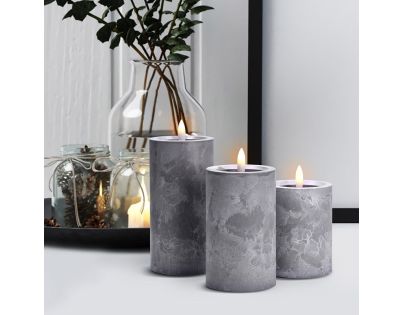 Solight Sada LED sviečok s časovačom, 3ks, 10,13,15cm, sivá, 2x AA