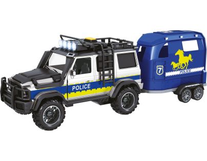 Sparkys CITY SERVICE CAR - 1:14 - Policajné auto s prívesom a koňom (so zvukom a svetlami)