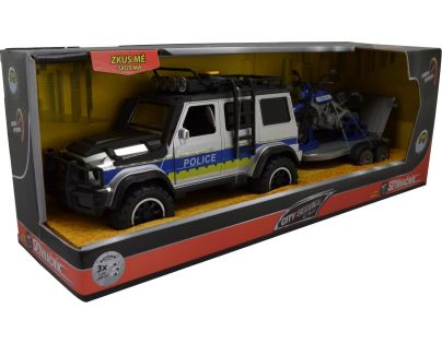 Sparkys CITY SERVICE CAR - 1:14 - Policajné auto s prívesom a motorkou (so zvukom a svetlami)