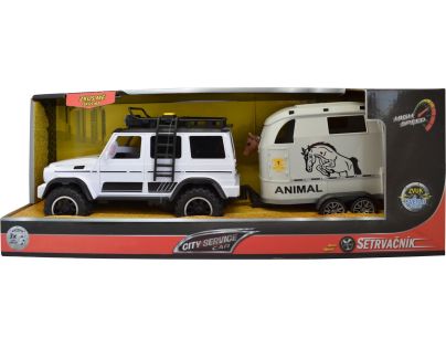 Sparkys CITY SERVICE CAR - 1:14 - Terénne vozidlo s prívesom a koňom (so zvukom a svetlami)
