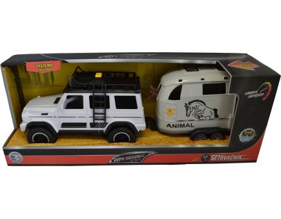 Sparkys CITY SERVICE CAR - 1:14 - Terénne vozidlo s prívesom a koňom (so zvukom a svetlami)