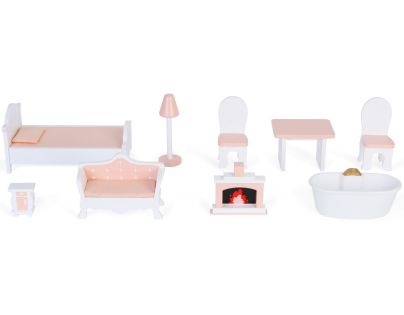 Sparkys Drevený domček pre bábiky Leia s 10 doplnkami