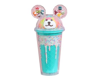 Sparkys Pohár s viečkom a slamkou Medvedík 480ml modrý