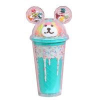 Sparkys Pohár s viečkom a slamkou Medvedík 480ml modrý