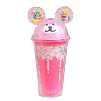 Sparkys Pohár s viečkom a slamkou Medvedík 480ml růžový