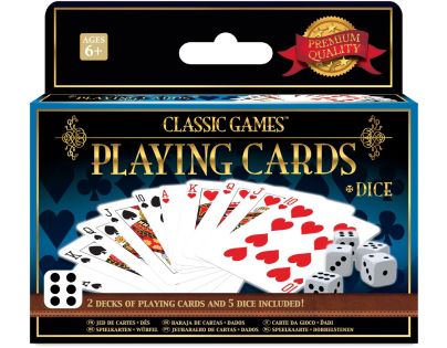 Sparkys Klasické hry – 2 balíčky hracích kariet a 5 kociek