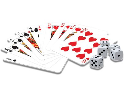 Sparkys Klasické hry – 2 balíčky hracích kariet a 5 kociek