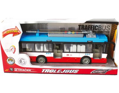 Sparkys Mestský trolejbus na setrvačník s osvetlením a zvukom - červený