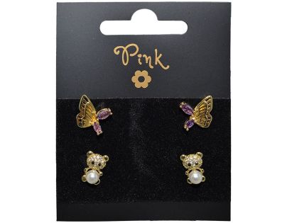 Sparkys Pozlátené náušnice SET 4 ks MEDVÍK a MOTÝĽ