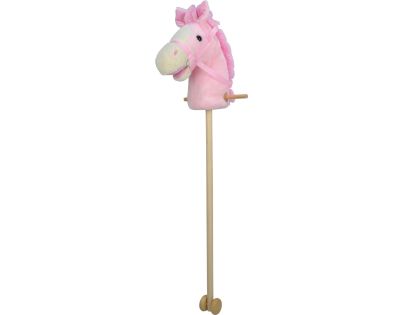 Sparkys Ružový kôň na tyči 95 cm, so zvukom koňa. S kolieskami, odnímateľná drevená tyč