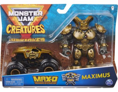 Spin Master Monster Jam kovové auto s figúrkou Max-D a Maximus zlatý