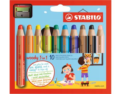 Farbička, vodovka & voskovka v jednom STABILO woody 3 in 1 10 ks sada so strúhadlom