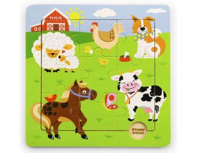 Studo Wood Puzzle drevené Farma 9 dielikov